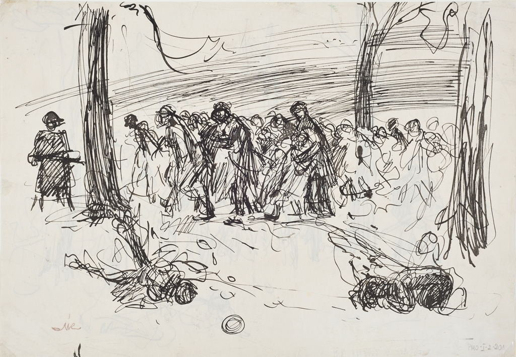Drawing by Mieczyław Kościelniak: „Ewakuacja“ (Evacuation), 1945 (Museum Auschwitz)