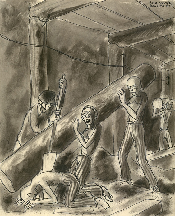 Drawing by Bernard Aldebert: "Gusen II", 1945 (Illustration: Mauthausen Memorial / Collections)