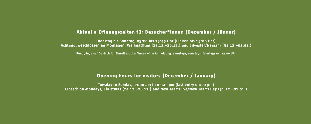 Opening hours of the memorial and bistro during the Christmas and New Year holidays