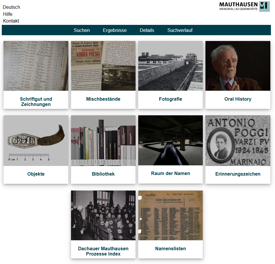 Sammlungsdatenbanken: Screenshot der Landing Page