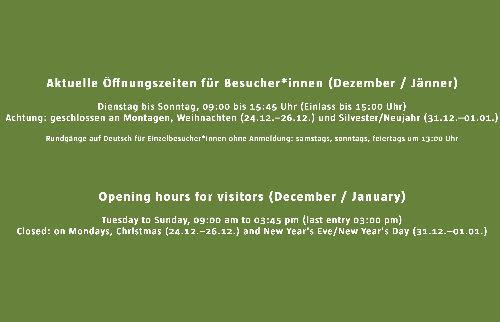 Öffnungszeiten der Gedenkstätte und des Bistros während der Weihnachtsfeiertage und Neujahr