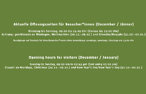 Opening hours of the memorial and bistro during the Christmas and New Year holidays